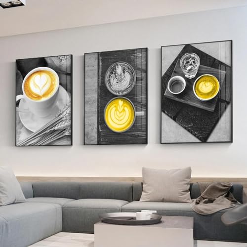 Peinture de l'heure du café nature morte dsdsgog triptyque noir et blanc salon 60x80 cm sans cadre