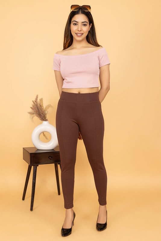 Image of Mlada Slim Fit Jeggings with Elastic Waist Band for Women Office Work Formal Wear Trousers Stretch Cotton Knit High Waist Skinny Fit Jeggings Lycra Pants Travel Comfort Jeggings