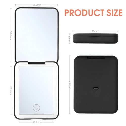 Image of MAYCREATE LED Travel Makeup Mirror, 2X Magnifying Pocket Mirror USB Charging Folding Mirror, Small Portable Wallet Mirror with 3 Colors Brightness Adjustable for Women Gifts