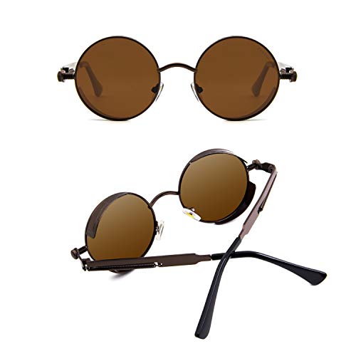 Image of RONSOU Steampunk Style Round Vintage Polarized Sunglasses Retro Eyewear UV400 Protection Matel Frame