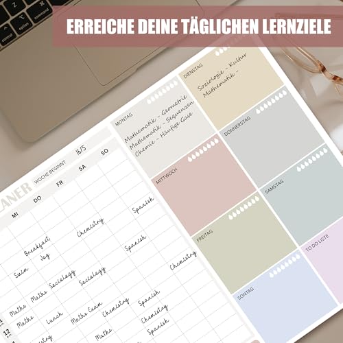 BIROYAL Studienplaner, A4, 50 Blätter - Lehrerbedarf, Wochenplaner Block für Schüler - Study Essentials, School Supplies, Schulsachen, Stundenplan - Lernplaner zum Beschriften und Abreißen