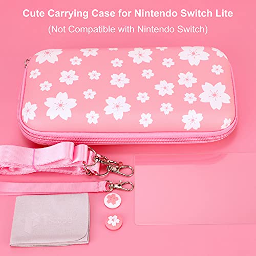 Étui rigide rose Sakura pour Nintendo Switch Lite avec écran verre et capuchons