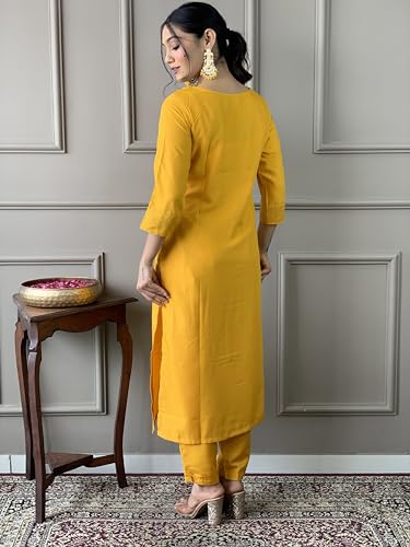 Image of Naixa Women's Viscose Embroidered Straight Kurta with Viscose Pant and Silk Blend Printed Dupatta Sets (NK-430)