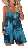snugwind Womens Casual Sleeveless Strap Loose Adjustable Jumpsuits Stretchy Shorts Romper with Pockets, G Tie Dye C, Medium