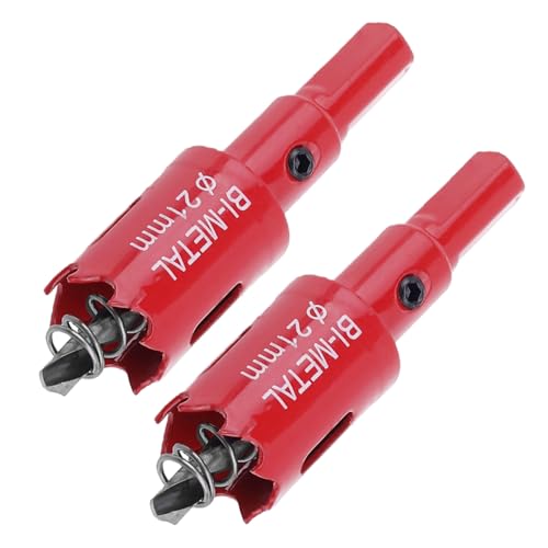 Jutagoss 0.83 Inch / 21mm Bi-Metal Hole Saw, 0.98 inch / 25mm Cutting Depth HSS Hole Cutter with 10mm Dia Triangular Handle, Drilling Tool for Drilling Aluminum Panel, Wood, Plastic Board, Red 2Pcs