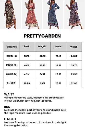 Prettygarden Maxi Dresses Long Sleeve - Floral V Neck Buttons Boho Long Dress(Cyan Blue, Large) #TOP5