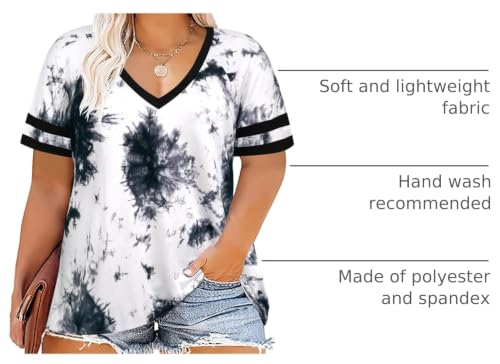 Image of CARCOS Womens Plus Size Tops Short Sleeve Shirts V Neck Tunic Floral /Tie Dye /Solid Summer Tees XL-5X