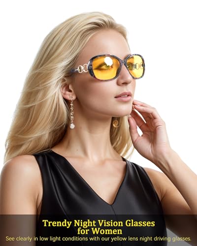 TJUTR Women's Night Vision Glasses, Polarized Yellow Lens for Night Driving, Anti Glare & Enhance Vision at Nighttime2
