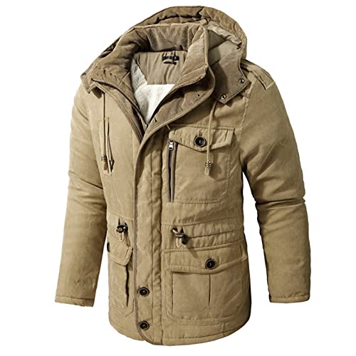 Parka d'hiver homme chaude à capuche vert militaire taille M - 7