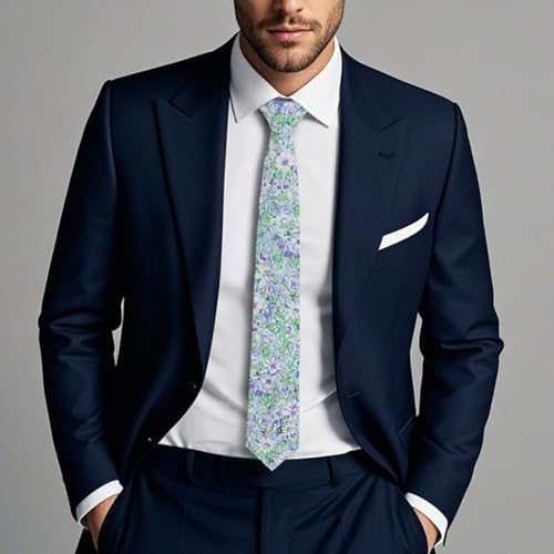 Image of Cotton Floral Ties for Men 2.76 inch Men's Skinny Tie Linen Flower Printed Neck Tie for Wedding Dating Party