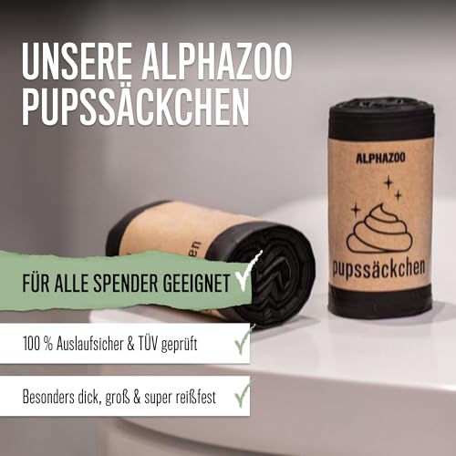 alphazoo Pupssäckchen Kotbeutel 120 Stück - biologisch abbaubare Hundekotbeutel kompostierbar - Gassibeutel reißfest auslaufsicher geruchsdicht - umweltfreundlich - 30 Beutel pro Rolle