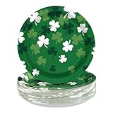 50Pcs St.Patrick's Day Paper Plates 10 Inch Large Heavy Duty Disposable White Green Shamrock Dessert Platter Disposable Ireland Shamrock Dinner Plates for St Patricks Day Irish Holiday Decorations