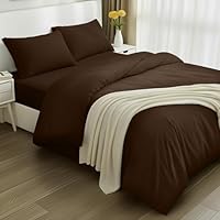 Utopia Bedding 4 Piece Double Bedding Set - Duvet Cover, Fitted Sheet with Pillow cases - Soft Brushed Microfiber (Brown)