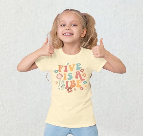 Birthday Girl Shirt Toddler 5th Birthday Shirt Five is A Vibe Print T-Shirt Cute Short Sleeve Outfit Kids2