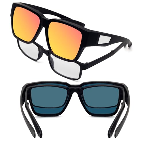 Face Shadow Polarized Sunglasses Fit Over Glasses for Men Women, Lightweight Square Sun Glasses UV400 Protection Shades3