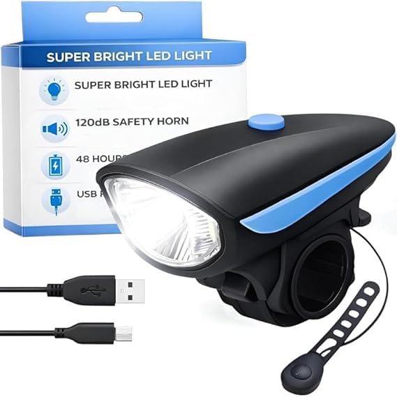 Cycle Front Light with 120dB Safety Horn, Super Bright LED, USB Rechargeable, 48 Hours, Waterproof, 10x10x3 cm-image-49