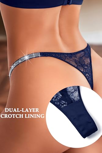 Image of Avidlove Lace Thongs for Women with Rhinestone-Embellished Strap Cheeky Underwear Sexy Panties 1-3 Pack