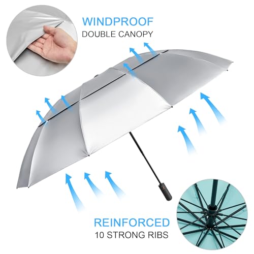 Image of G4Free 62 Inch Large Golf Umbrella Compact Reverse Travel Umbrella 10 Ribs Windproof for Rain Double Canopy Automatic Open Close