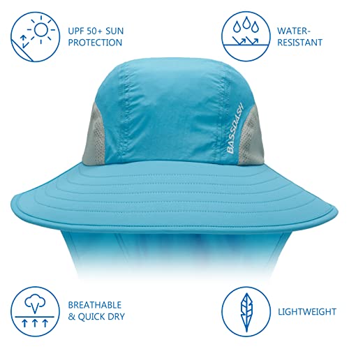 Image of BASSDASH UPF 50+ Unisex Water Resistant Wide Brim Sun Hat with Large Neck Flap Ponytail Fishing Hat for Men Women