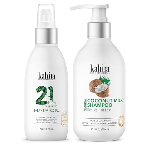 Image of Anti-Hair Fall Combo: 21 Herbs Ayurvedic Hair Oil (200ml) & Natural Coconut Milk Shampoo (300ml) - Reduce Hair Loss, Deep Nourishment & Strengthening Formula with Saw Palmetto