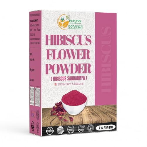 Herbs Botanica Hibiscus Powder 100% Pure & Natural Hibiscus Sabdariffa for Hair, Skin & DIY Use Finely Ground Dried Hibiscus Leaves Natural Hibiscus Supplement 2 oz Resealable Pack
