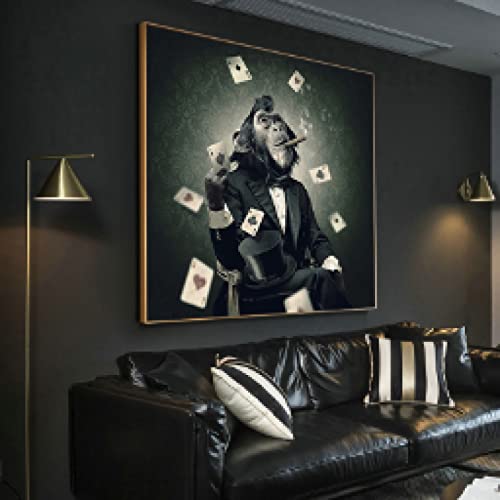 Toile singe fumer cartes art mural original sans cadre salon
