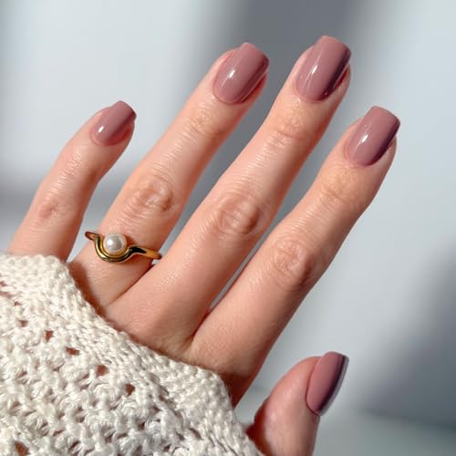 Glamnetic Press On Nails - Mauve On | Short Squoval Muted Purple Fake Nails, Salon Quality Nails | 15 Sizes - 30 Nail Kit with Glue