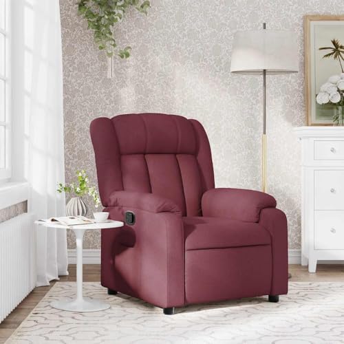 Yunovire Sillón de relax de tela burdeos, función reclinable manual, respaldo ajustable hasta 135 grados, acolchado grueso, bolsillo lateral, marco de madera y metal estable, para salón, dormitorio