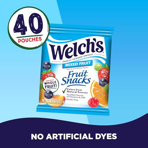 Welch's Fruit Snacks, Mixed Fruit, Gluten Free, Bulk Pack, Individual Single Serve Bags, 0.8 oz (Pack of 40)