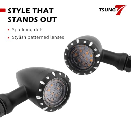 Image of TSUNG 2PCS Motorcycle Bullet LED Front Turn Signal White Amber Light SMD Blinker Indicator for Cruiser Chopper Bobber Cafe Racer Street Bike (SMD LED-3wire Black)
