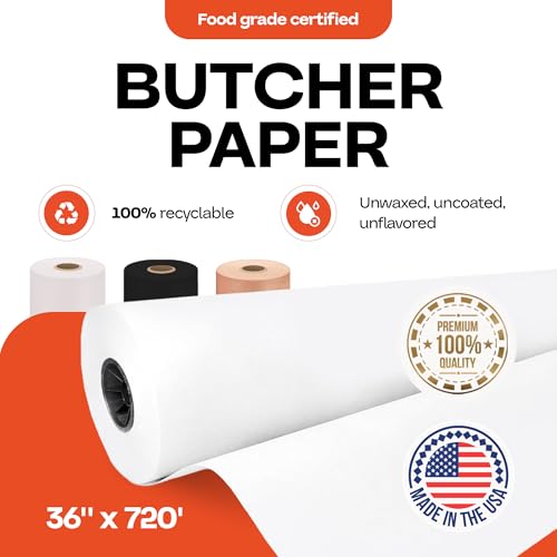 Image of White Butcher Paper Roll 36 inch x 8640 inch (720 feet) - USA-Made Natural Paper