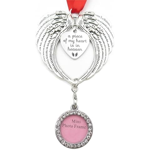 WISHOW Angel Wings Memorial Christmas Ornament Sympathy Keepsake Gift for Loss of Loved One Hanging Christmas Tree Ornament Photo Frame (A Piece of My Heart) Cover