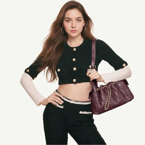 Image of CLUCI Quilted Leather Handbag, Soft Tote Bags for Women with Adjustable Strap, Crumpled Shoulder Purse Tabby Slouchy Hobo Bag