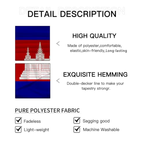 Drapeau Cambodge tenture murale pour chambre ado et déco salon moderne - 5