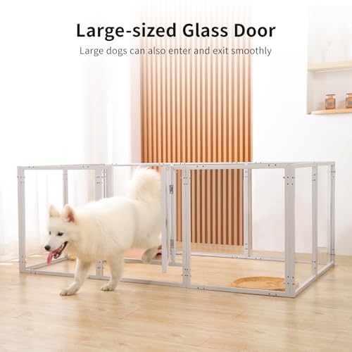 Hundelaufstall aus Acryl für Welpen und kleine Hunde mit Tür H:60 cm Metallrahmen Welpenlaufstall für Wohnung 10 Paneele Fest und Glatt, Einfache Installation, Weiß