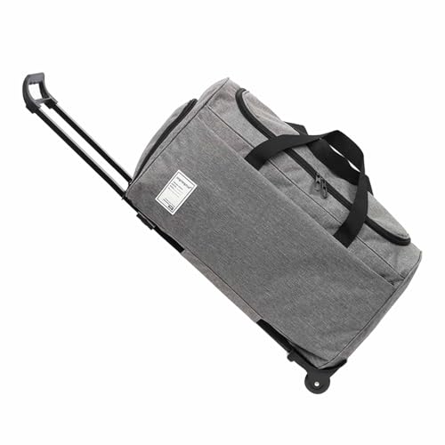 AsrMyjcx Bolsa de viagem com rodinhas, bolsa de viagem em tecido Oxford, mala de grande capacidade com haste de puxar, à prova d'água, resistente, dobrável, Cinza