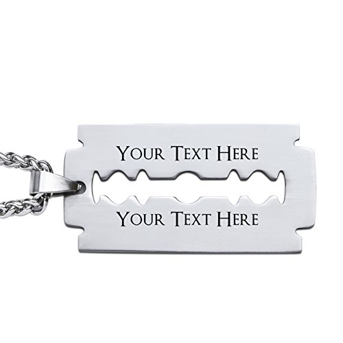 Personalized Custom Engraved Stainless Steel Razor Blade Pendant Plate Necklace