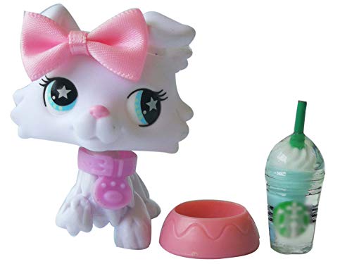 lpsloverqa Custom Made OOAK LPS Collie Pure White Blue Star Eyes with Accessories Lot Cartoon Dog Figures Collection Boys Girls Kids Gift Set