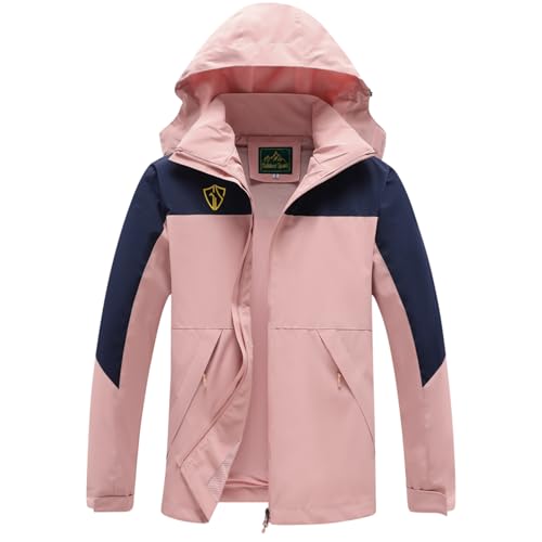 GIISAM Rain Jacket for Women, Women's Waterproof Lightweight Rain Jackets Packable Raincoat Windbreaker Coat with Hood(Pink,L)