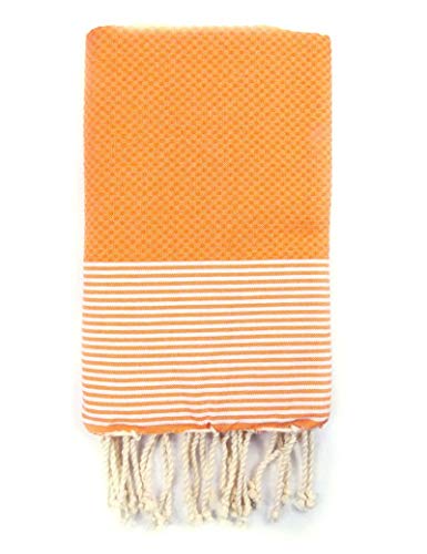 TML Fouta Tissage Nid d'abeille Ziwane - OrangeBlanc