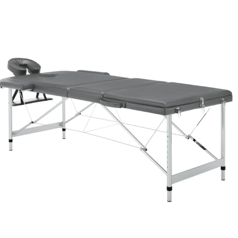 PLUS SANTE Table de Massage Pliante en Aluminium Ella, 3 Sections à Hauteur Réglables, légère avec Sac de Transport et Accessoires (Noir, Largeur 70 cm) (Gris, 70 cm)