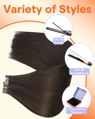 Image of Full Shine Seamless Clip in Hair Extensions Dark Brown 20 Inch 120g 7pcs