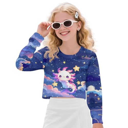 Cropped Tops for Girls 5-14Y Long Sleeve Tees Shirts Trendy Dance Sweatshirts Sportwear Machine Washable
