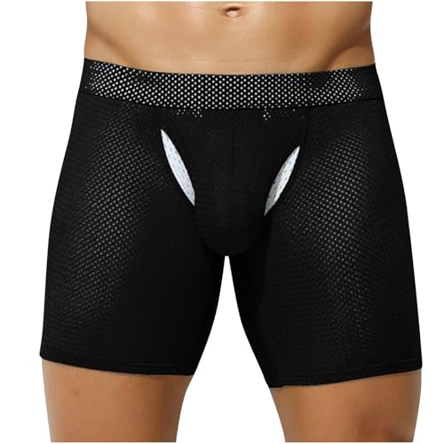 Men's Mesh Hollow Out Sports Workout Boxer Briefs, Stretch Mid Waist Breathable Athletic Supporter Performance JockStrap
