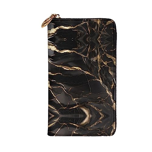Leather Wallet 7.48 x 4.13 in - Stylish and Durable Wallet for Women with Multiple Compartments and Zipper Design Black Gold Marble Prints2