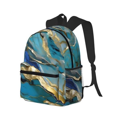 BREAUX Azurite Teal And Foil Gold Oil Marble Pattern Print Lightweight And Comfortable Duffel Bag, Casual Daypack, Multipurpose Backpack2