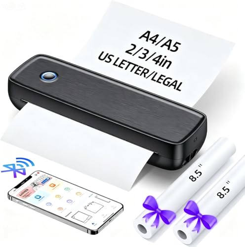 Image of Portable Thermal Printer, Wireless & Bluetooth Mini Inkless Printer for Travel, Office, Home, Supports 8.5x11inch, Compatible with iPhone, Android, Laptop