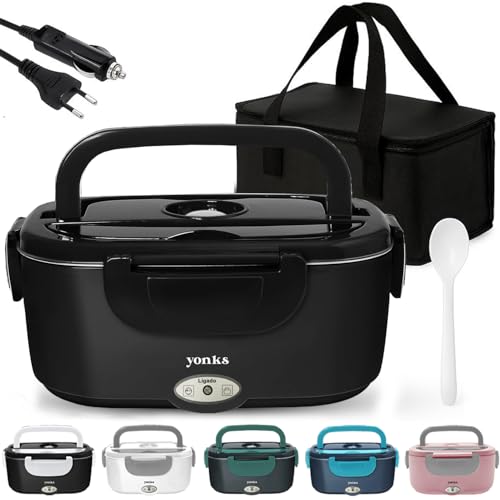 Marmita Elétrica Yonks 60W com Bolsa Térmica – Bivolt 110V/220V + Cabo Veicular 12V/24V – Marmita para Carro e Caminhão (Preta inteiro)