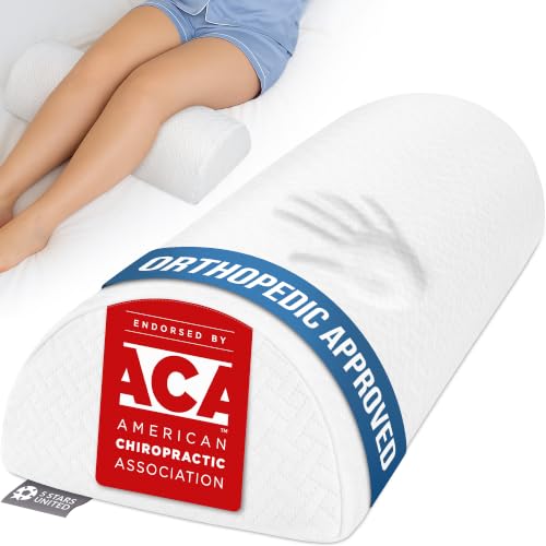 Image of 5 STARS UNITED Knee Pillow for Back Sleeping - Large Half Moon Bolster Pillow for Legs, Under Knee Pillow for Sleeping on Back, Memory Foam Leg Pillow for Back Pain, White