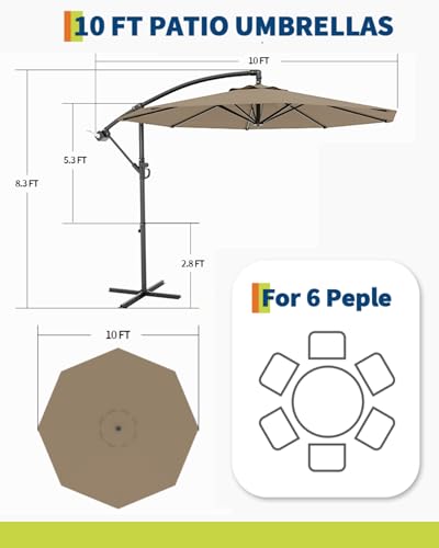 Cantilever Umbrella with Base Included, 10FT Shade for 2-6 People, Outdoor Offset Design with 360-Degree Rotation and Infinite Tilt, Durable Fade-Resistant Canopy for Deck Pool Garden Backyard, Tan